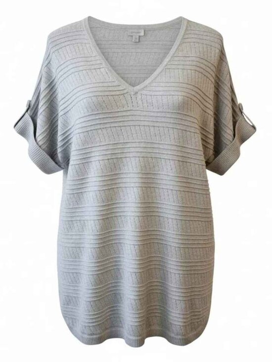 Tops - Avenue Womens V-Neck Pointelle Knit Top Rayon Blend Casual Grey Size 18/20